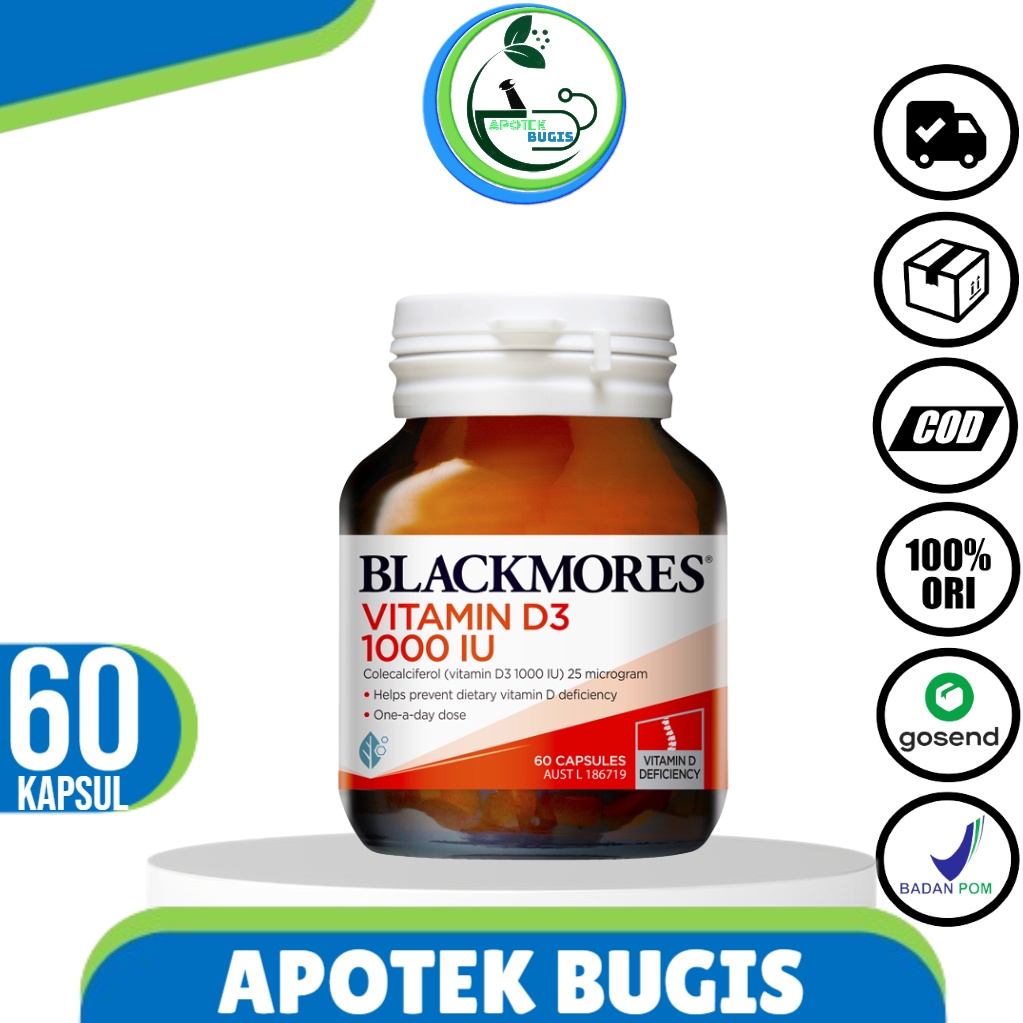 BLACKMORES Vitamin D3 Vit D3 1000IU 60 Kapsul - IMMUNE IMUN SUPLEMEN SALURAN PERNAPASAN 1000 IU 60 Capsules