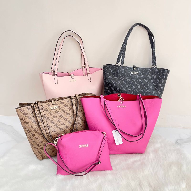 Tas Guess tote bag besar 2in1 hitam coklat pink