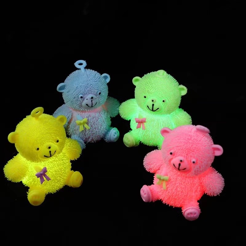 Mainan Bola Lampu Yoyo Karet Ubur Bentuk Beruang Teddy Lucu Happy Led - Yoyo Led Puffer Ball