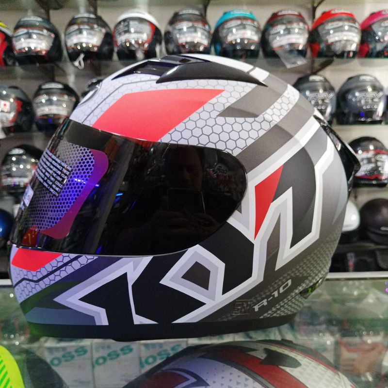 Helm kyt r10 #5motif matt gunmetal red helm kyt r10 full face