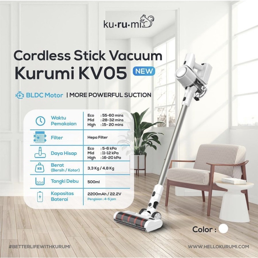 Kurumi KV05 Gen 2 New Cordless Stick Vacuum Cleaner KV-05 - White