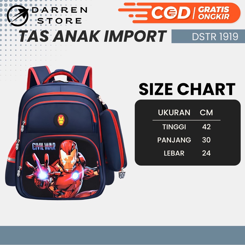 Ransel anak Spider DSTR 1919 Tas Sekolah Anak Laki Laki SD 16inch iMPORT FREE Raincover