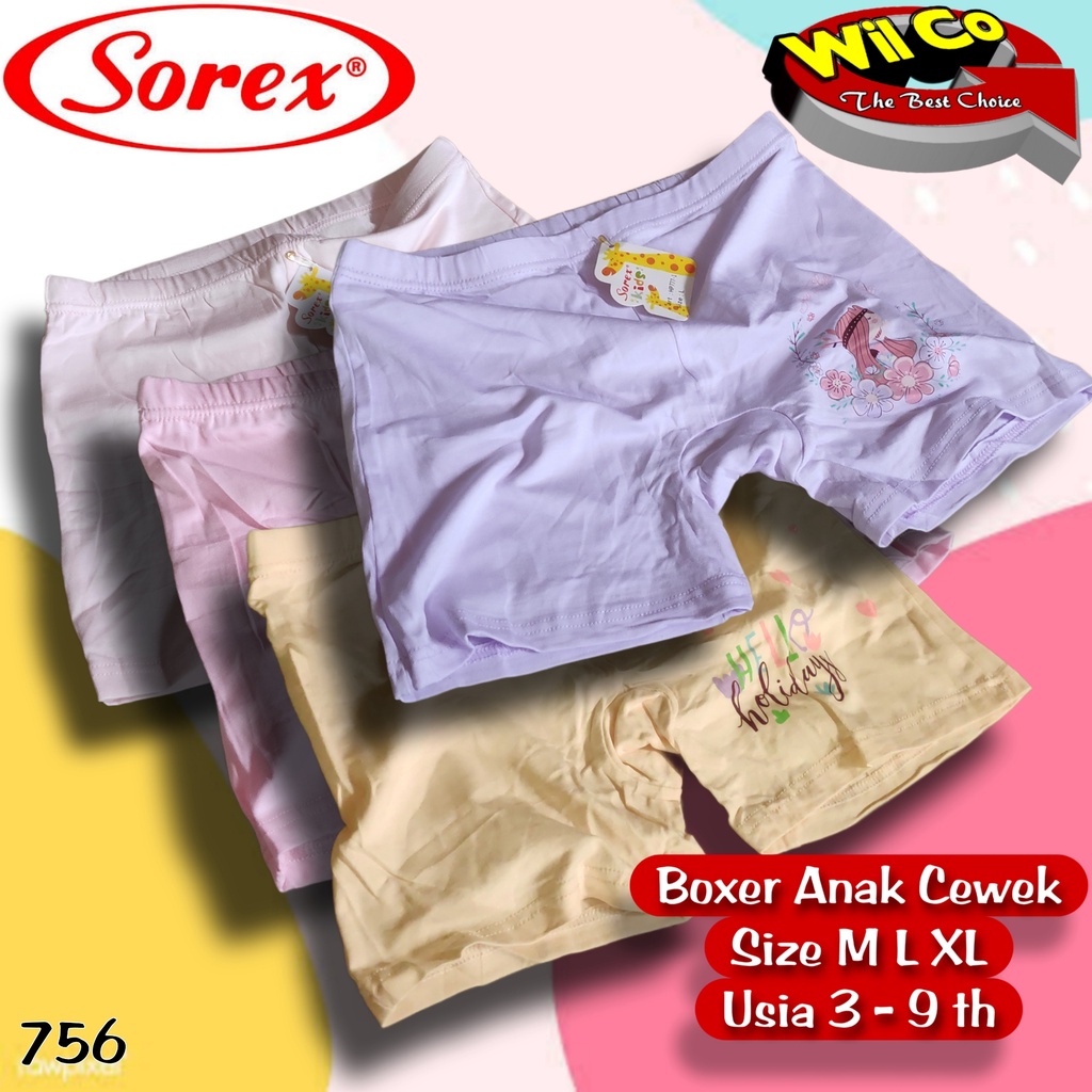 K756 - BOXER ANAK CEWEK / CELANA PENDEK ANAK PEREMPUAN SOREX SIZE M - XL