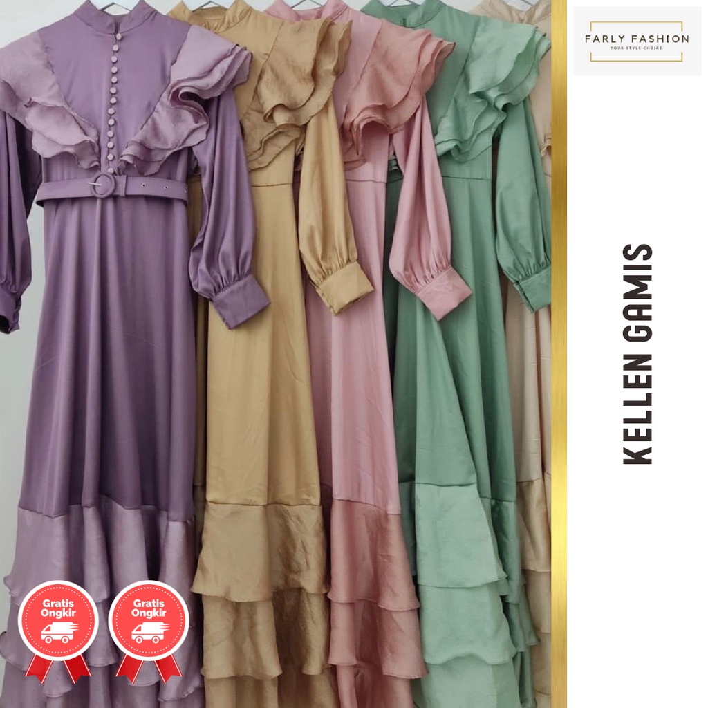 Kellen Gamis Silk Organza Dress Kondangan Wanita Kekinian Busui Friendly By Farly Fashion Hijab