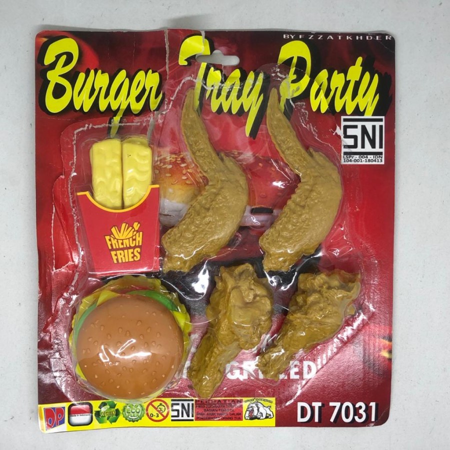 Mainan anak burger tray party (ayam goreng,hamburger,kentang goreng)