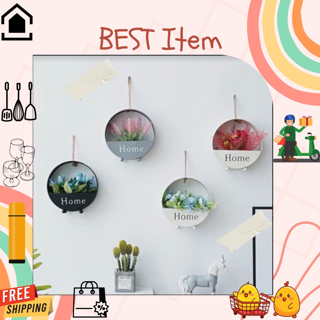 Bunga Hias Plastik gantung minimalis/Gantungan Hias Home Lingkaran cantik sepaket bunga dan pot
