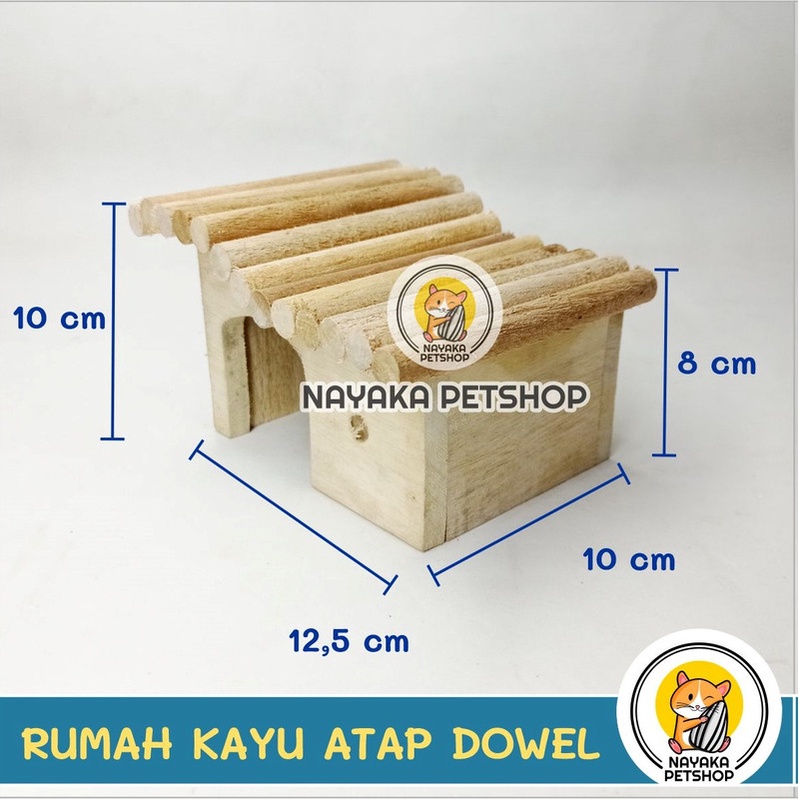 Rumah Kayu Hamster Atap Dowel Kandang Tupai Wooden Home House Sarang Hewan