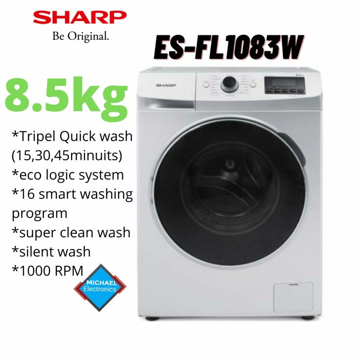 SHARP mesin cuci front loading 8.5kg ES-FL1083W