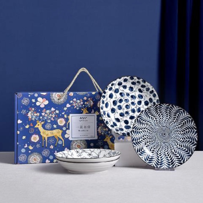 Terlaris Gift Set Hampers Cantik Piring Keramik Jepang Kado Piring Bunga 4 Pcs