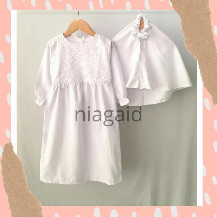 Gamis Pakaian Baju Dress Muslim Anak Perempuan Putih Brukat 1-6 tahun