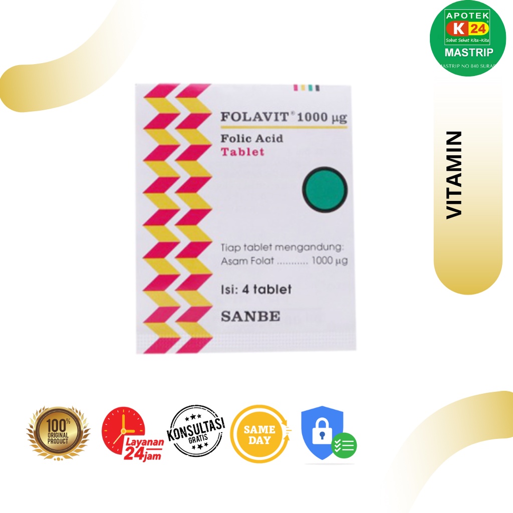 FOLAVIT 1000 MCG TABLET ANEMIA VITAMIN IBU HAMIL DAN MENYUSUI DEWASA 4 TABLET