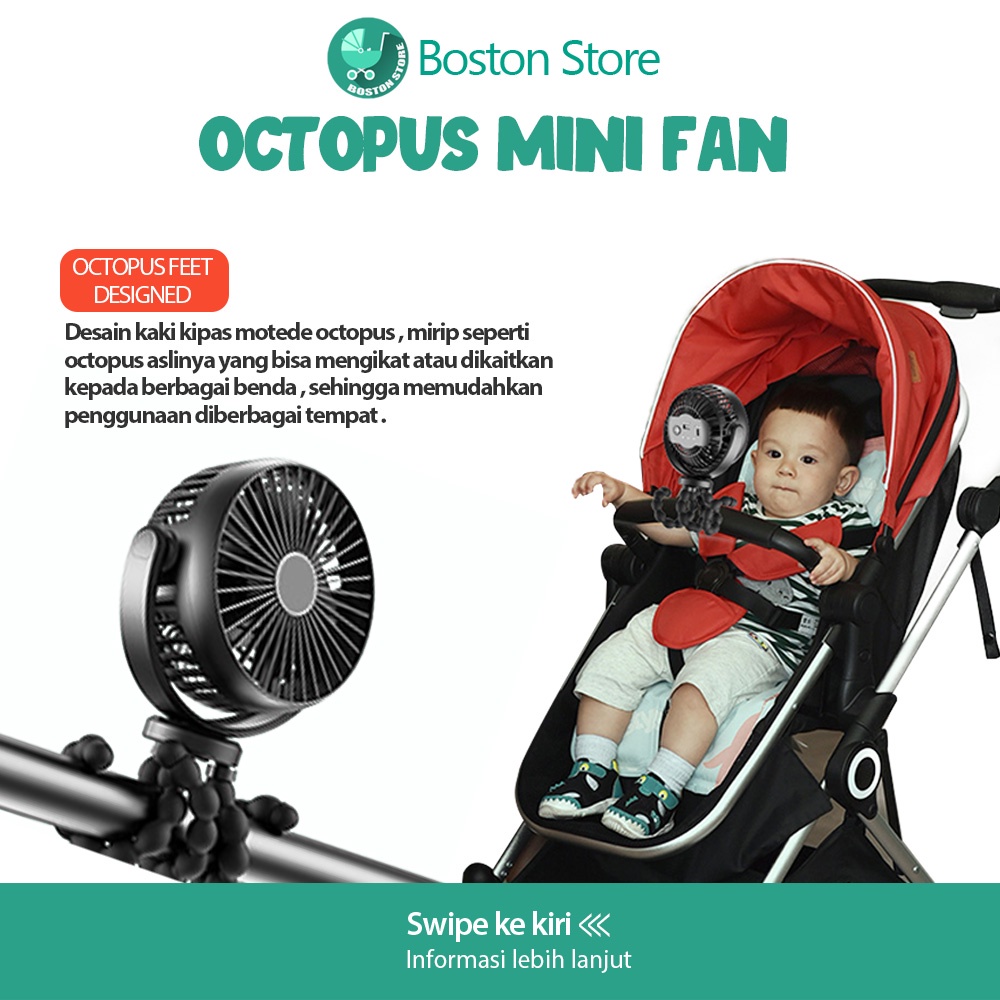 Kipas Angin Mini Flexible USB Rechargeable Untuk Stroller Bayi / Kipas Angin Portabel Stand Fan Gantung Portable / Kipas Angin / Kipas angin Bentuk Gurita / Kipas Angin Mini / Kipas Angin Portable / Kipas Angin Berdiri / Kipas Angin Karakter