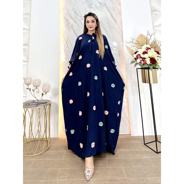 Kaftan pompom oversize gamis crinkle air flow premium busui