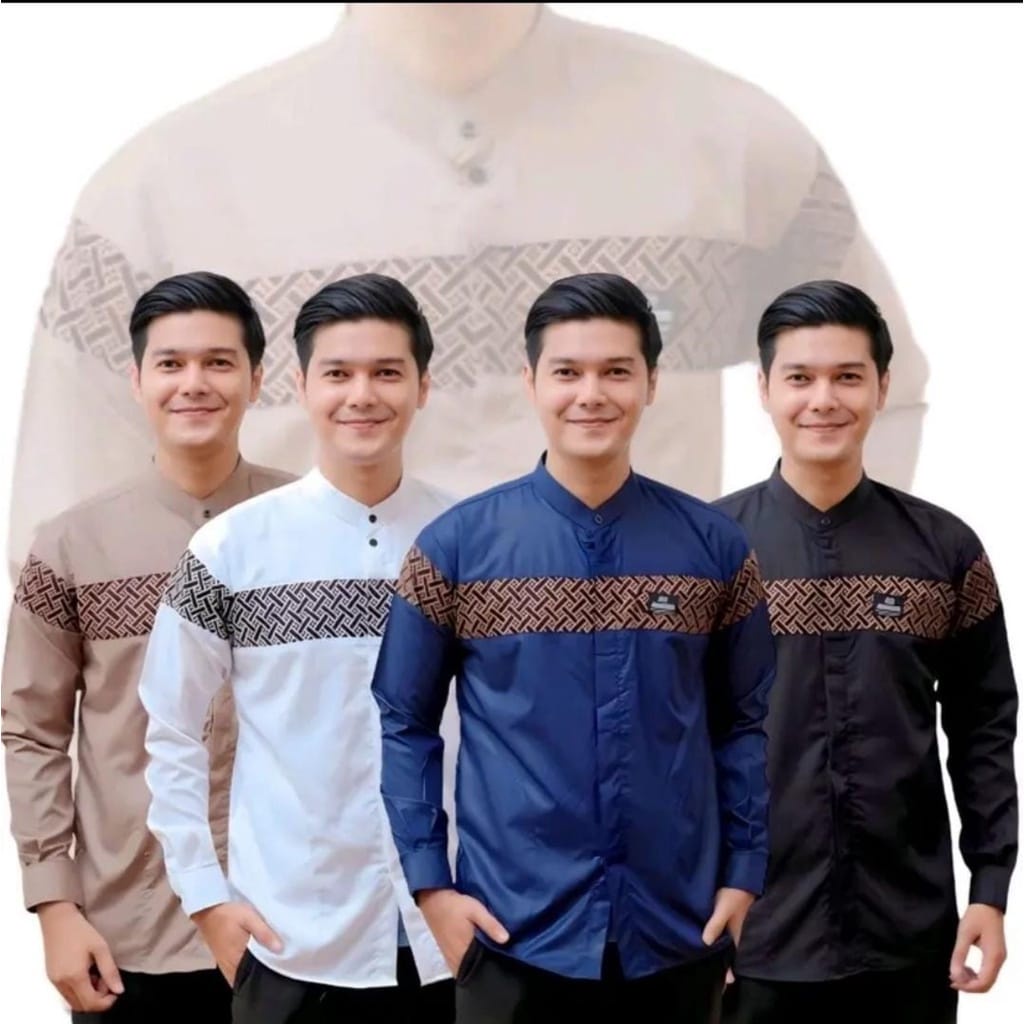 Baju Muslim Pria Dewasa Lengan Panjang Baju Koko Motif Bata Terbaru Size M L XL