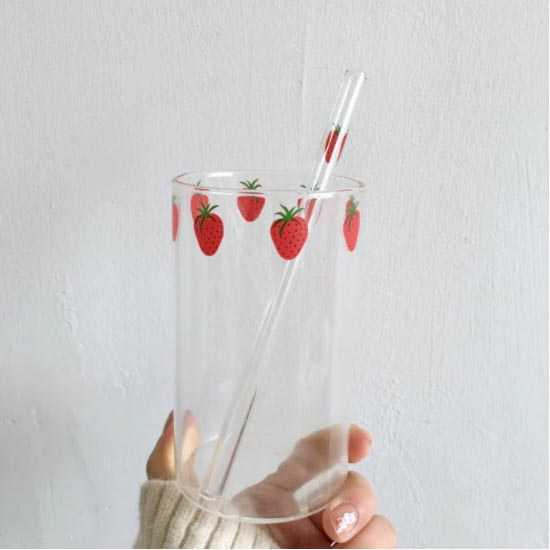 (BISA COD) FTIHSHP NANA Gelas Jus Susu Strawberry Borosilicate dengan Sedotan 285ml - SR753