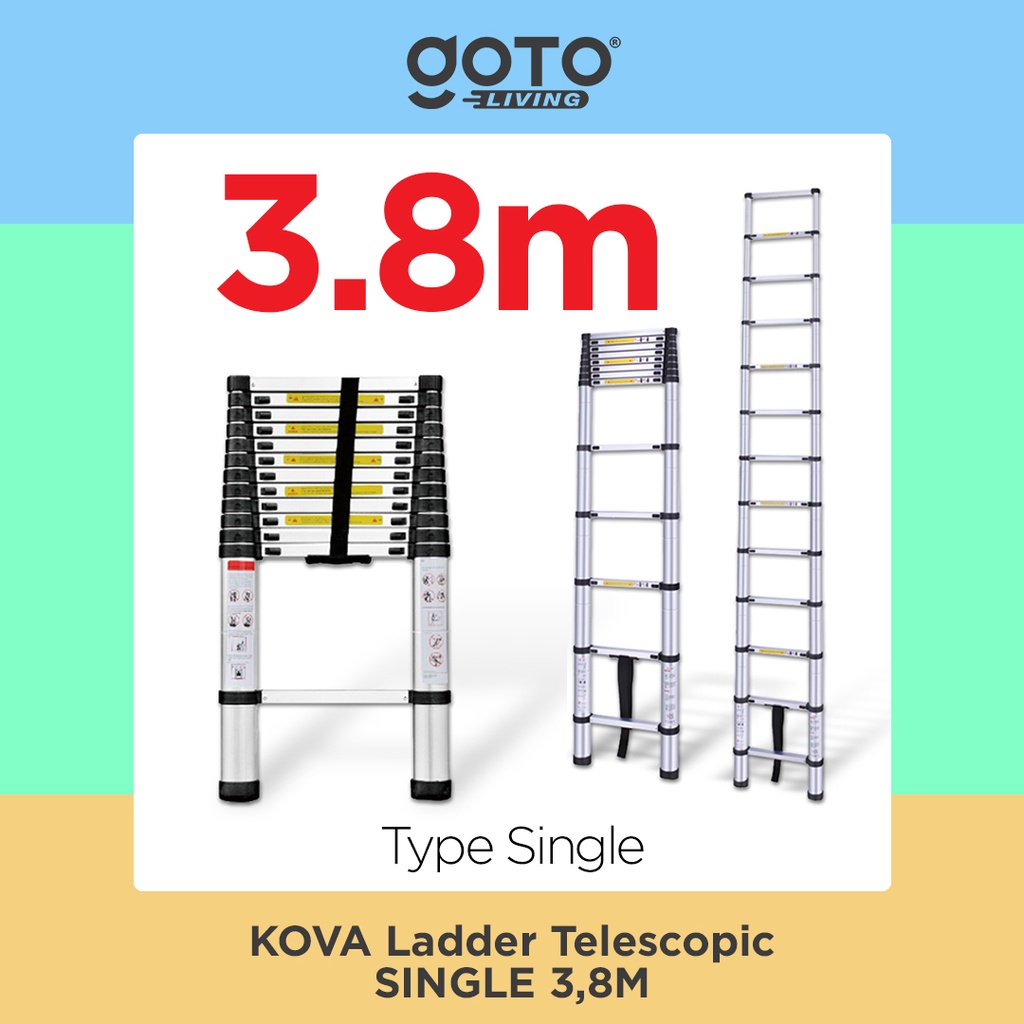 Kova Tangga Lipat Aluminium Teleskopik 3.8M Single Telescopic Ladder