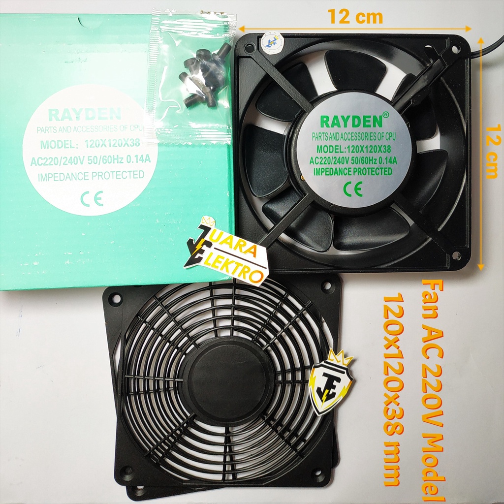 Fan AC 220V Model 120x120x38 mm Kotak Hitam Rayden