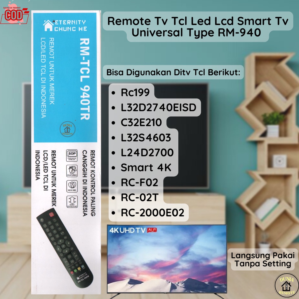 Remot Remote TV TCL Multi LCD LED RM- 940 Analog Universal tanpa setting