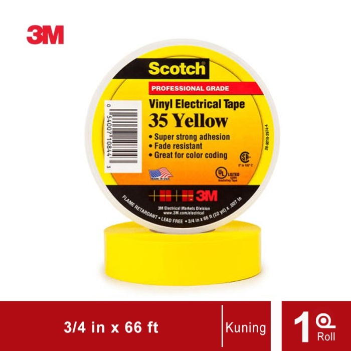 

Terlaris Isolasi Listrik 3M Scotch 35 Vinyl Electrical - Kuning - (19Mm X 20M)