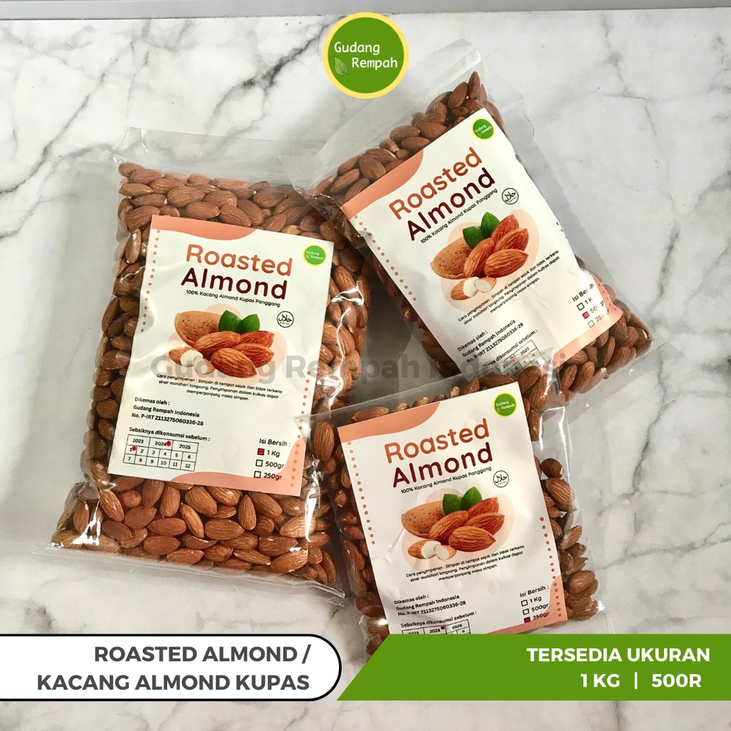 

[PROMO 4.4] Almond Panggang SUPER PREMIUM grade A - Roasted Almond Pure Siap Makan/ Kupas/ Utuh/Renyah