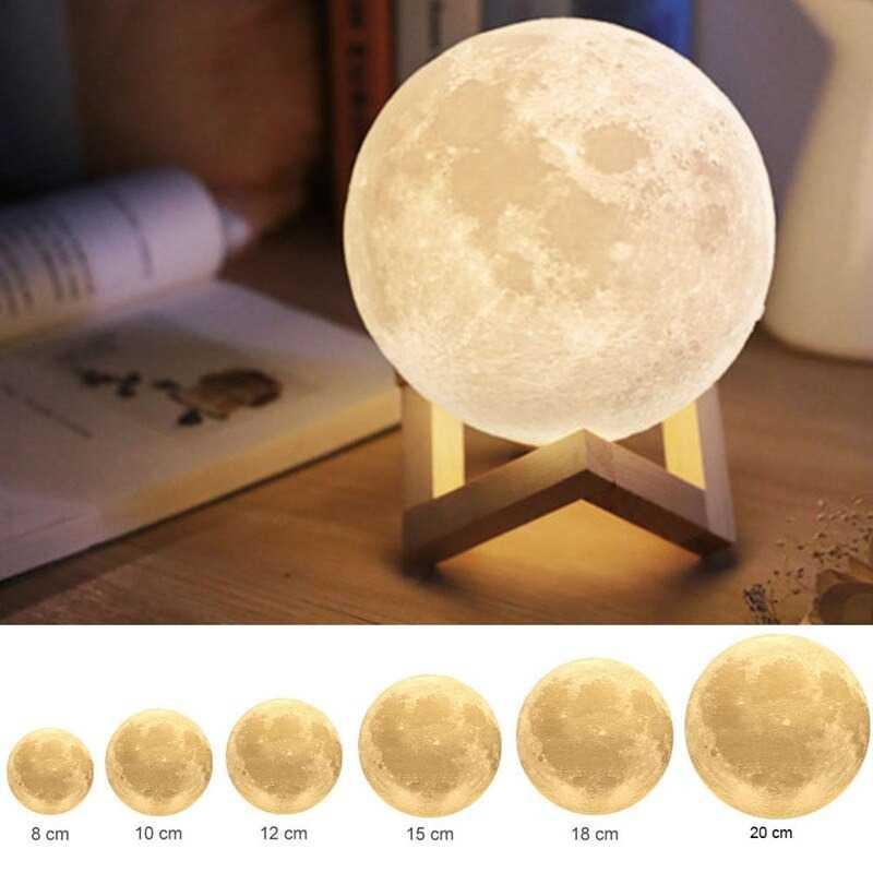 Lampu Tidur Bulan 3D Printed Moon Night Light Lamp 3 Color 1W 15 CM - OU6069 - White