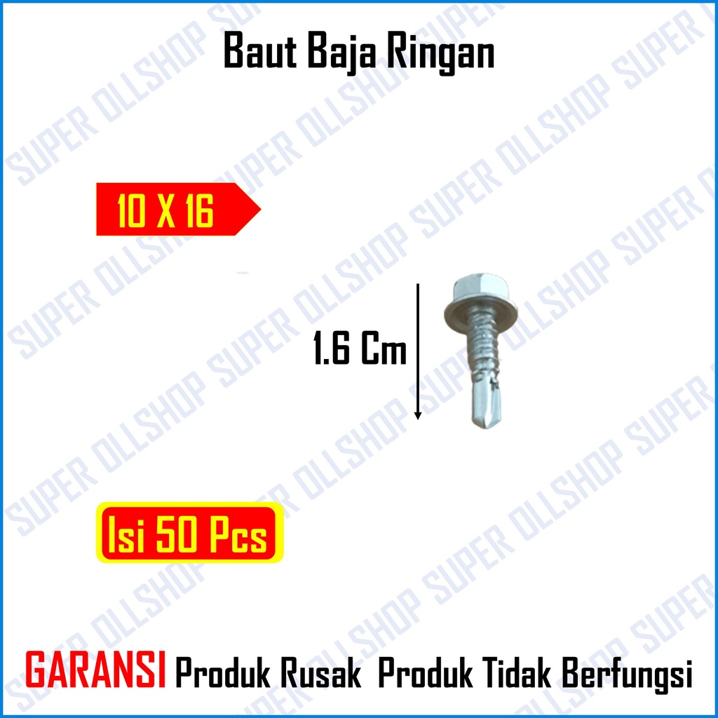 Baut Baja Ringan Skrup 10x16 10x19 Sekrup Roofing Ruping Skrup Galvanis Besi Hollow Alumunium Atap Plafon Murah