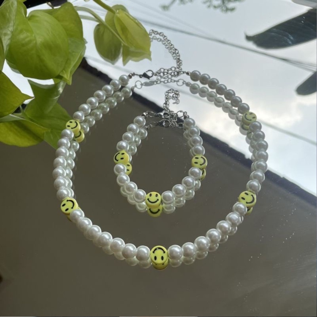 Smile Pearl Necklace | Kalung Mutiara | Gelang Mutiara - Satu Set