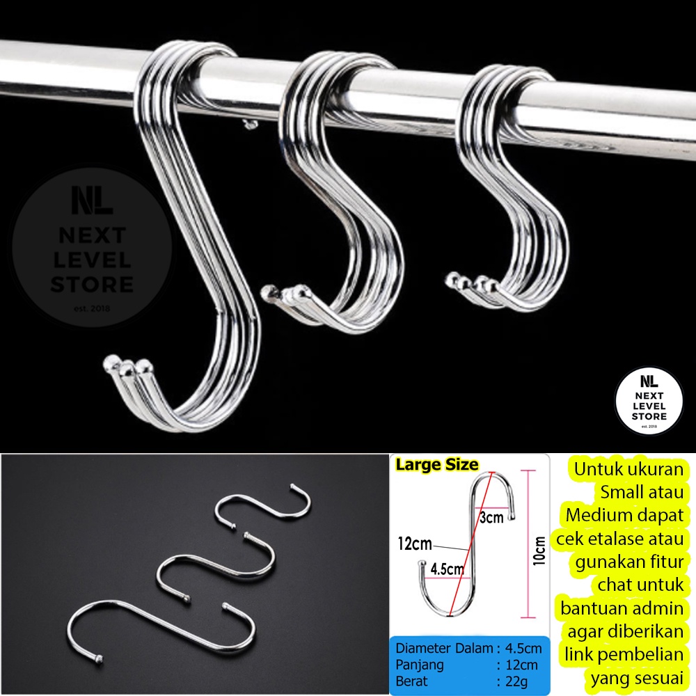 S Hook Stainless Gantungan Serbaguna Cantolan Hanger Pengait Dapur - LARGE 12 cm