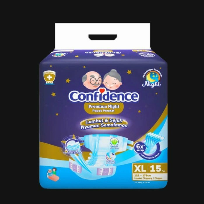 Confidence Premium Night XL15 Popok Dewasa Perekat Adult tape diaper