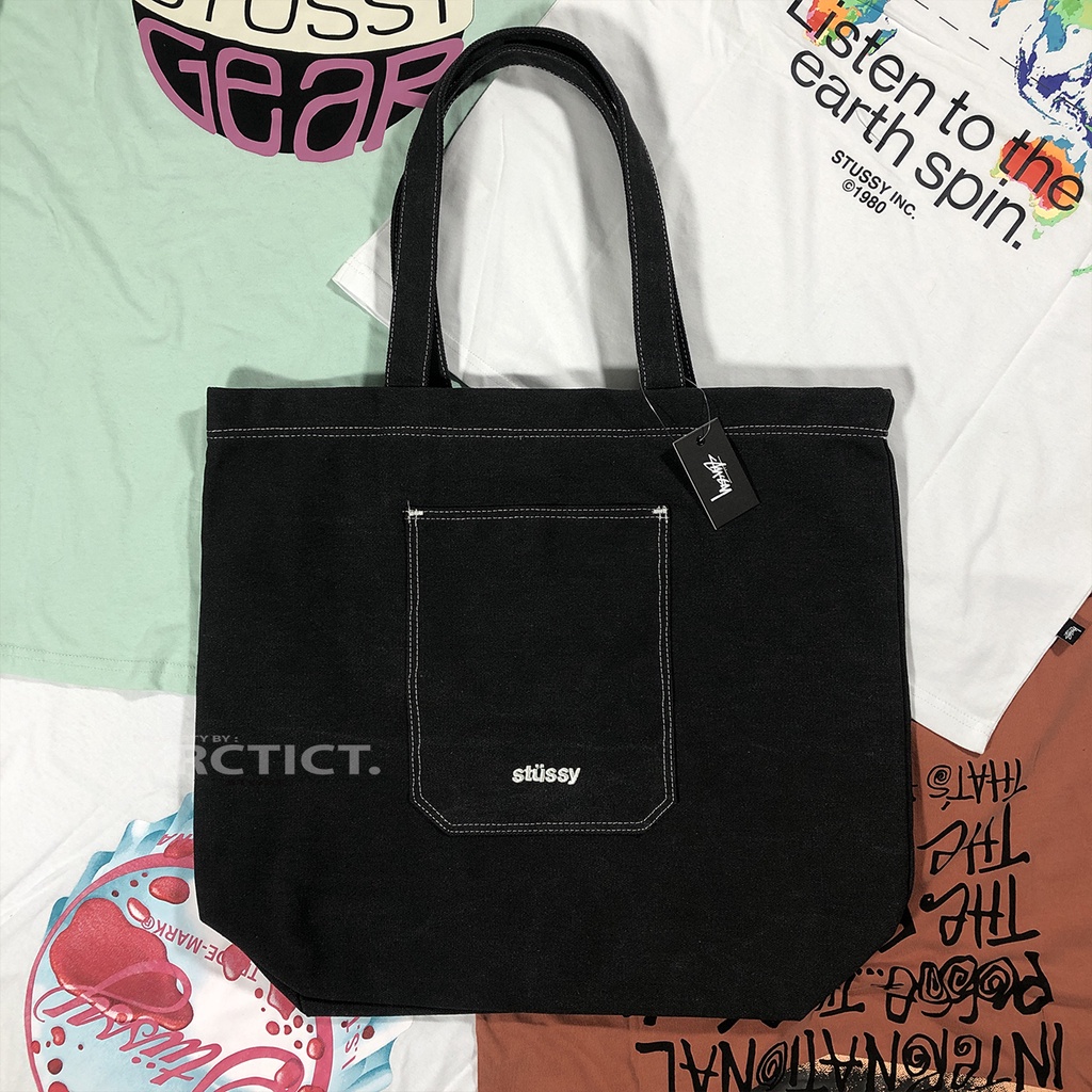 STUSSY FAZER DENIM TOTE BAG - BLACK | TAS STUSSY
