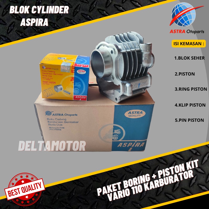 Paket Lengkap Blok Cylinder Comp Blok Seher Piston Kit Honda Vario 110 Old Karbu KVB Aspira