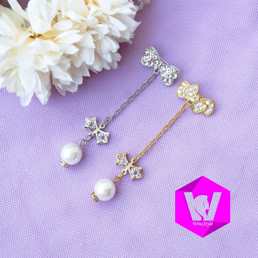 Bros Anting Hijab Bross Dagu Rantai Pita Mutiara Manis Winsstyle Peniti Jilbab WB088