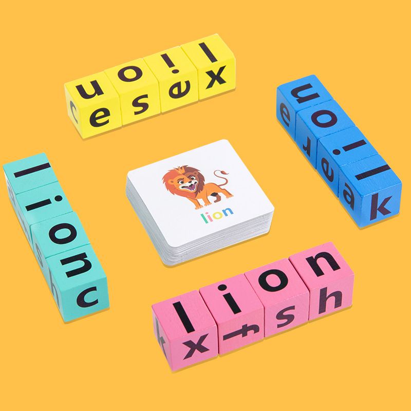 Spelling English Dice Matching Card Spelling Puzzle Huruf Mainan Belajar Anak Puzzle Kayu Mainan Edukasi Mainan Huruf