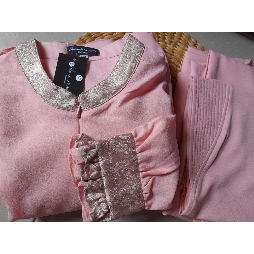 Gamis muslim dewasa jumbo LD 120CM itycreepe peach salem mix brokat/brukat gamis lebaran hasanah mos