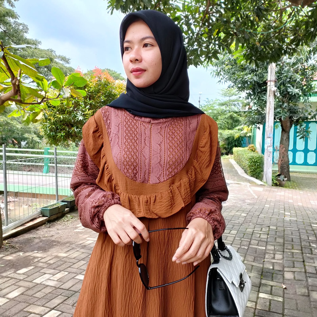 Gamis dress Terra Crinkle Airflow  Mix Renda Premium Terbaru