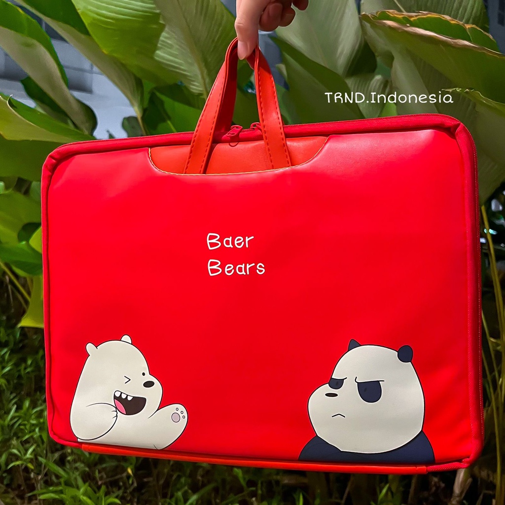 Baer Bears Laptop Bag - Tas Laptop Kulit Lucu Jinjing Merah Karakter We Bare Bears Waterproof 13 14 