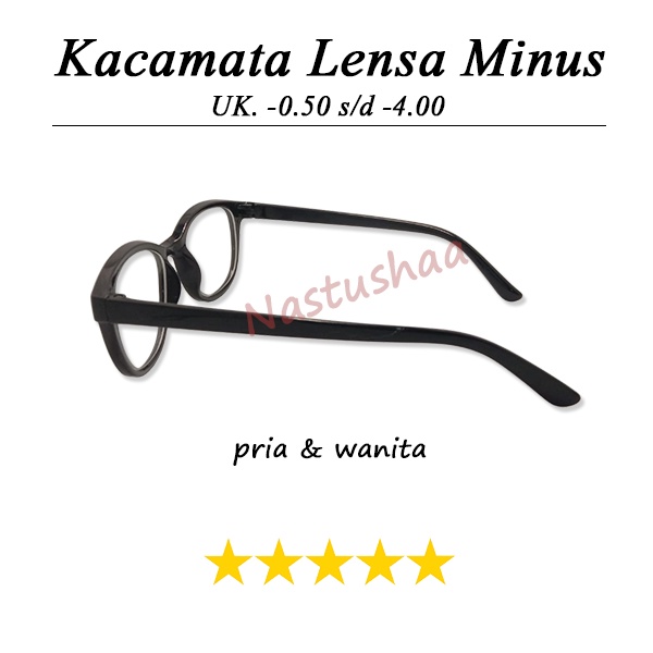 Kacamata Minus RABUN JAUH Lensa (-0.50 s/d -4.00) Frame Pria/Wanita Model Oval Hitam Kacamata Miopi Unisex NOCASE