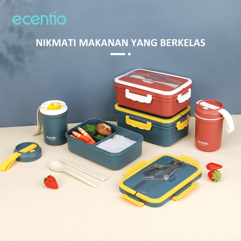 ecentio tempat makan tas bekal set dengan free Sendok 1000ml+330ml Anti Tumpah lunch box kotak bekal makan cangkir sup BPA Free