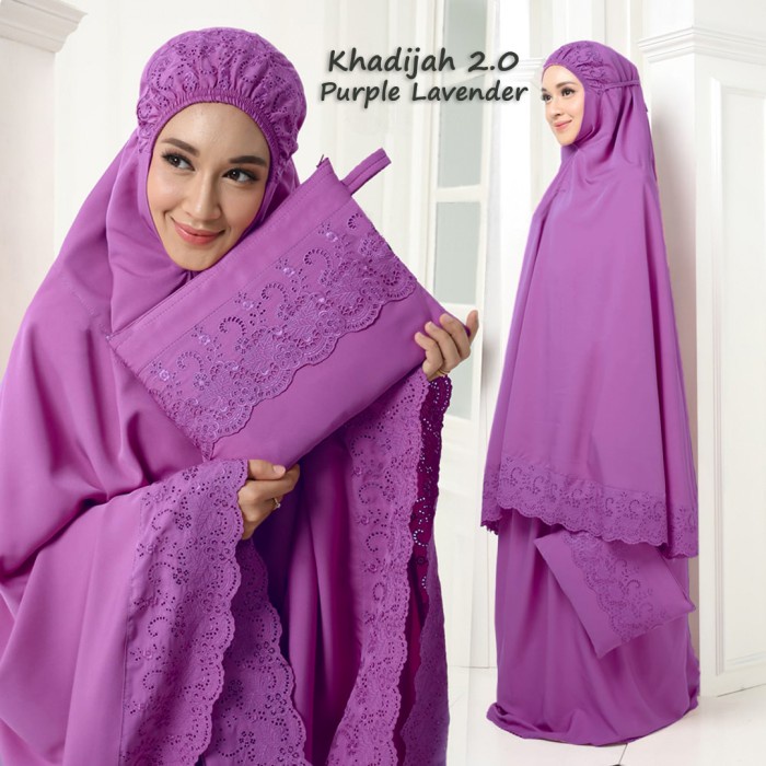 Mukena Siti Khadijah Tas Bordir Katun Khodijah Pasteleena ukuran Jumbo - Purple Lavender H9N5