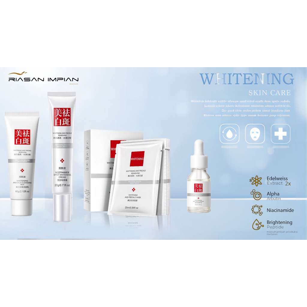 Whitening Set 4in1 Paket Perawatan Whitening-Whitening Freckle Remove Dark Spots Anti Freckle Cream Niacinamide Fade Pigmentation Melasma Brighten Creams concealer focallure