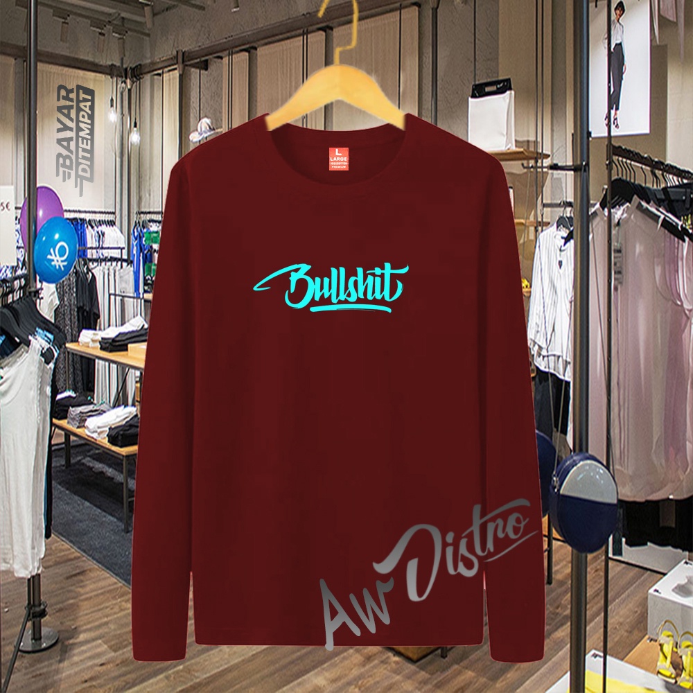 COD Baju Kaos Distro BULLSHIT Teks SkyyBlue Premium Quality Lengan Panjang Kaos Tulisan Kaos Kata-Kata Kaos Sablon Big Size