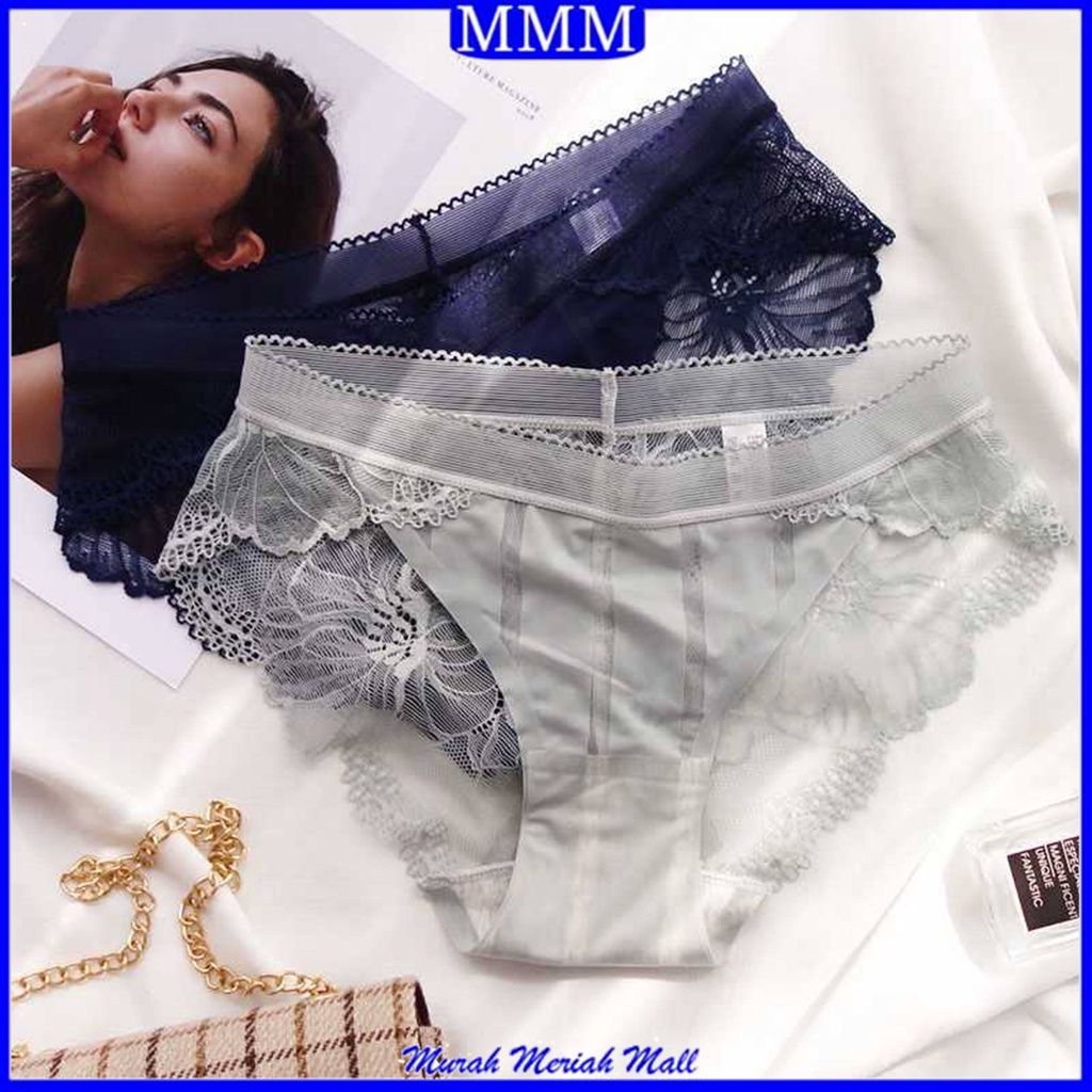 MMM Celana Dalam Wanita Renda 6438 Kolor Panties Sexy CD Segitiga Motif Lace Flower Murah Import