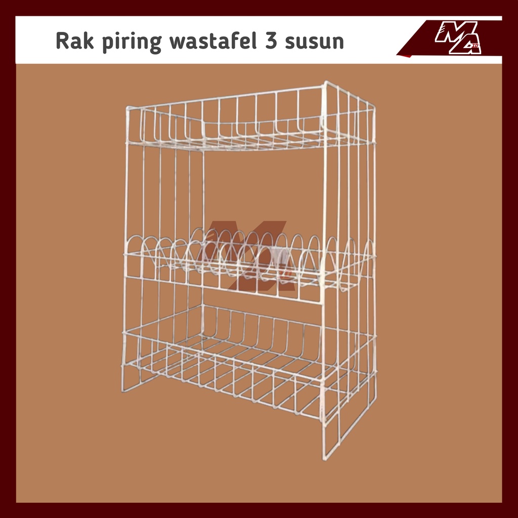 Rak piring 3 susun  bahan besi coating anti karat / rak kawat dapur 3 susun / rak dapur termurah / rak wastafel 3 susun