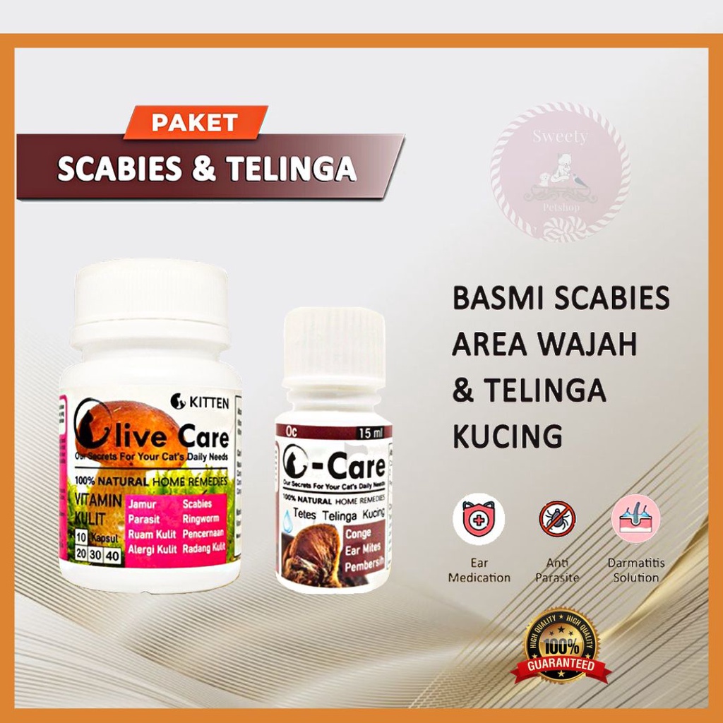 Olive Care Vitamin Kucing Paket SCABIES WAJAH &amp; TELINGA untuk Basmi Scabies Area Wajah dan Telinga Akut SweetyPetshop