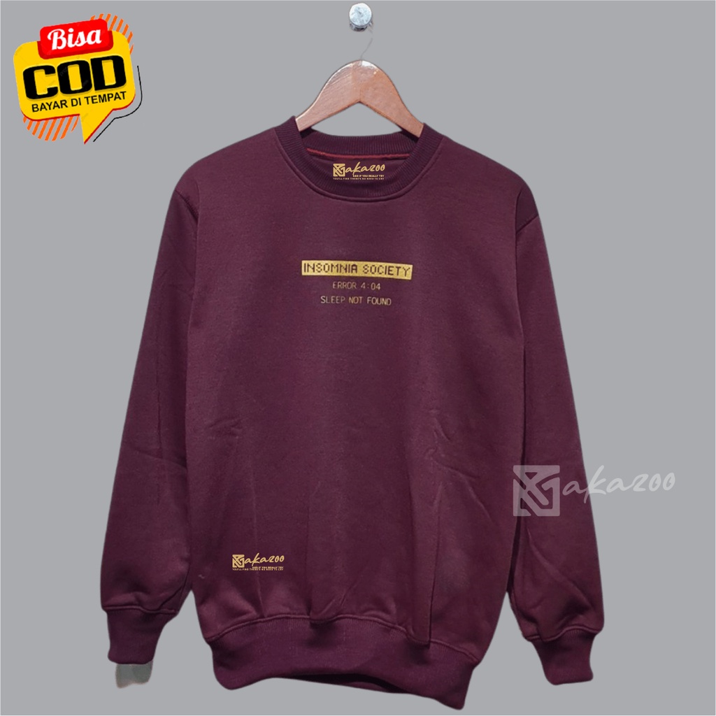 ocrewneck distro oversize pria Sablon INSOMNIA Warna Maroon crewneck kerah tinggi sweater oblong jumbo xxl crewneck hitam akazo