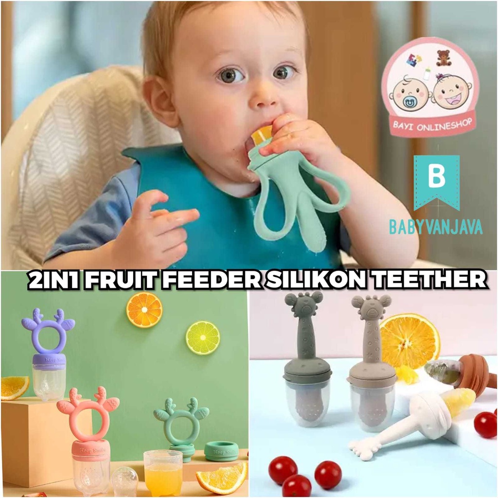 Empeng Buah Bayi Gigitan Bayi Silikon 2IN1 BPA Free Teether / Empeng Buah Bayi 2IN1 Fruit Feeder Teether