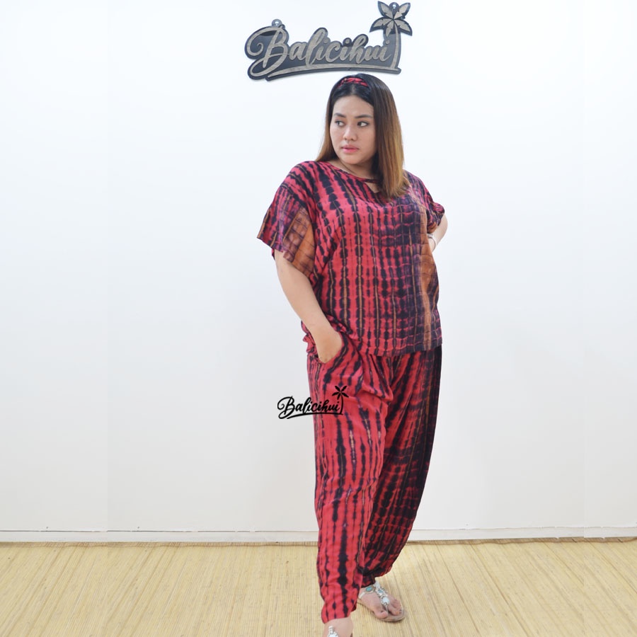 Balicihui Setelan Tiedye Setelan Pelangi Jumbo Setelan Jumbo Wanita Plus Size Big Size Piyama Jumbo