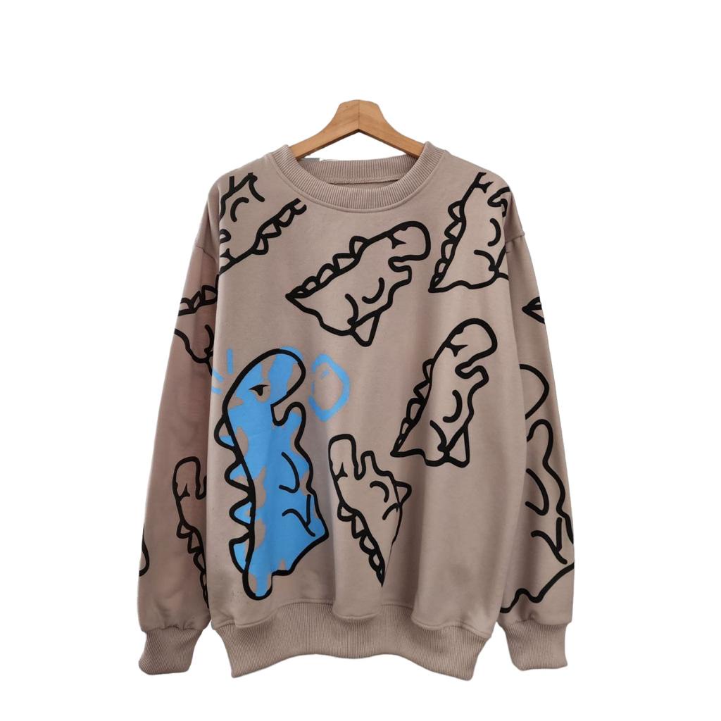 Sweatshirt Oversize Unisex Crayon Dino - Sweater karakter lucu ukuran oversize