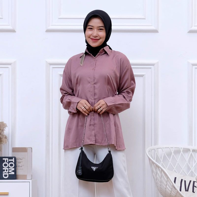 Alexa Blouse Basic Kemeja Wanita Polos Lengan Panjang Kemeja Kantor