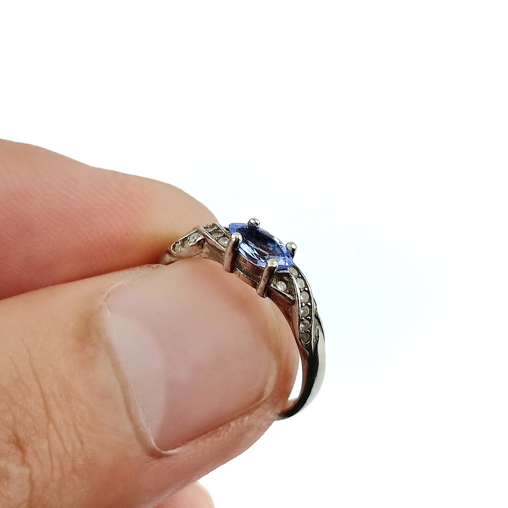 Natural Cincin Perak Permata Blue Tanzanite Zoisite Free Memo